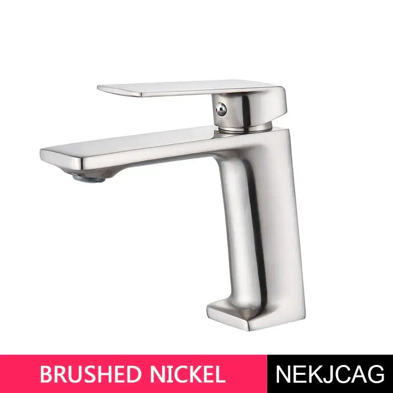 Brushed nickel single-handle basin faucet with modern minimalist design in decorbites black gold collection