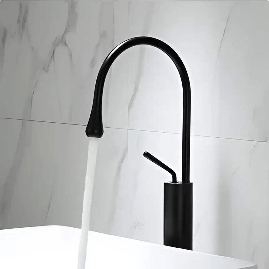 Black matte finish decorbites black gold basin faucet with curved spout and single lever handle for kitchen sink