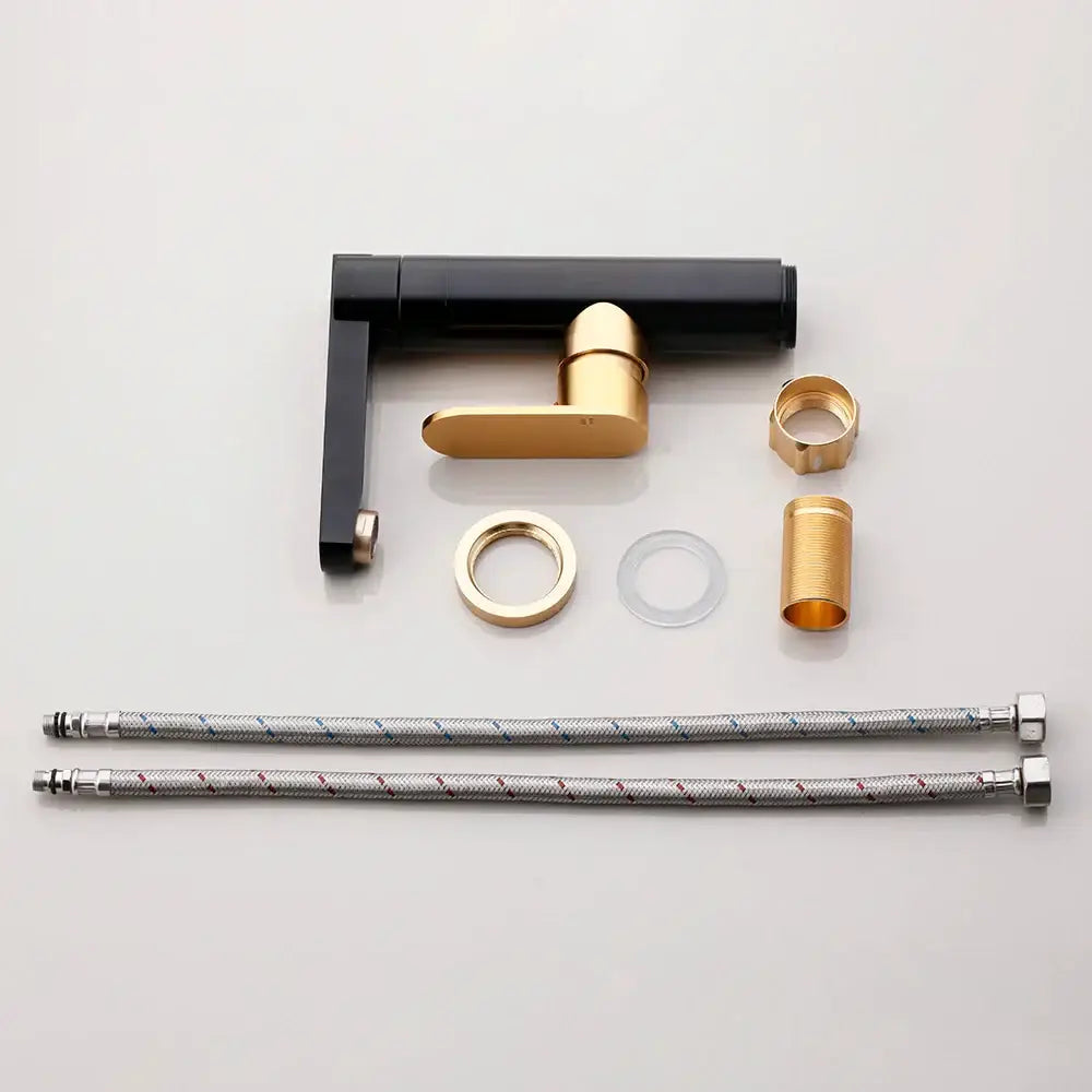 Modern black gold bathroom faucet by decorbites with brushed metal finish and matching brass fittings for luxury basin sink