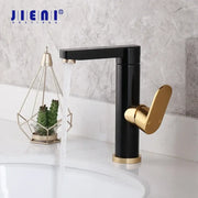 DecorBites black gold bathroom faucet with a sleek black gold rectangular spout and oval handle in brass space aluminum
