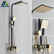 Decorbites black gold bidet shower faucet set with square rainhead handheld spray and mixer tap in two-tone finish