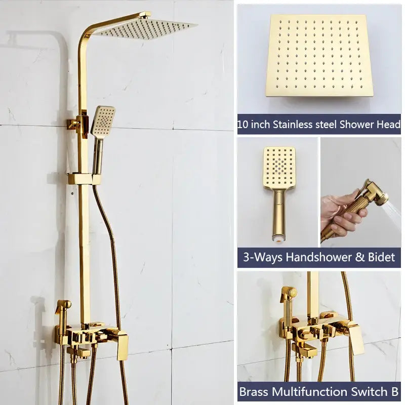 Decorbites black gold bidet shower faucet set with gold-finished brass rainhead handheld sprayer and bidet nozzle