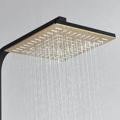 DecorBites™ black gold shower faucet set with square rain showerhead featuring multiple gold interior water jets