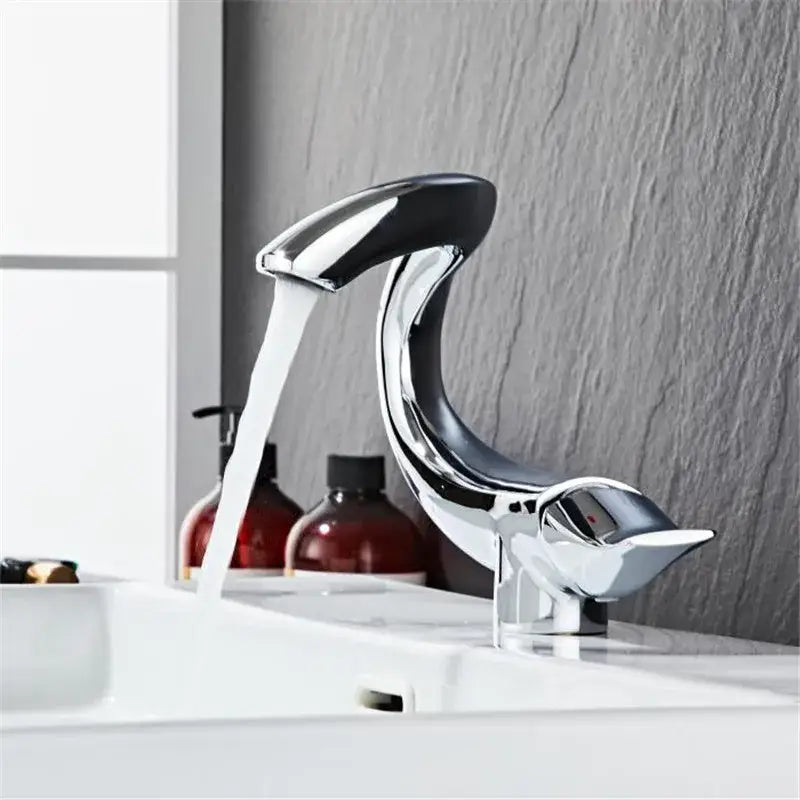 Decorbites black gold brass waterfall faucet mixer deck mounted with chrome finish and sleek curved handle design