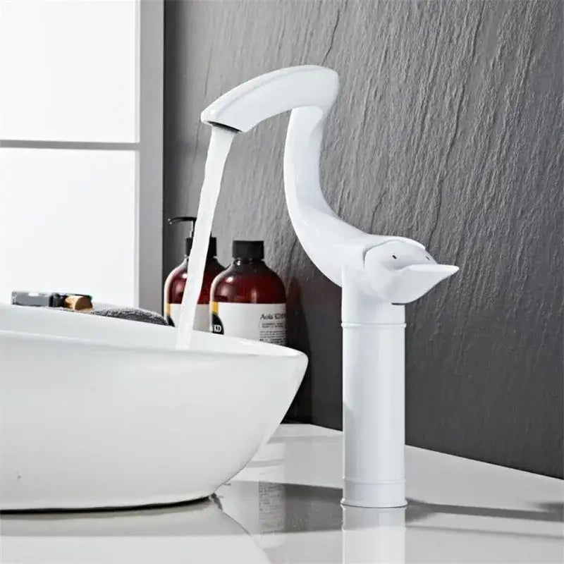 White ceramic goose-shaped faucet with modern design in decorbites black gold brass gold brass bathroom mixer tap