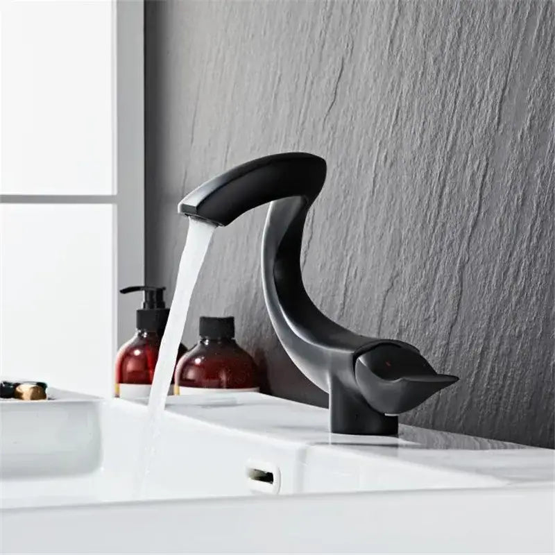 Decorbites black gold brass bathroom faucet mixer with black matte finish and sleek curved spout for sink mounting