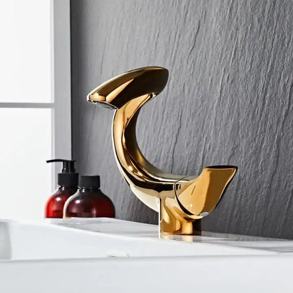 Decorbites black gold brass bathroom faucet mixer with sleek gold brass curved design deck mounted for sink