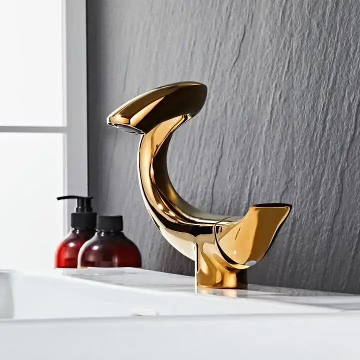 Decorbites black gold brass bathroom faucet mixer with sleek gold brass curved design deck mounted for sink