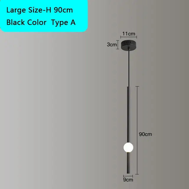 Decorbites black gold ceiling pendant with black minimalist cylindrical stem and spherical bulb for modern bedroom lighting