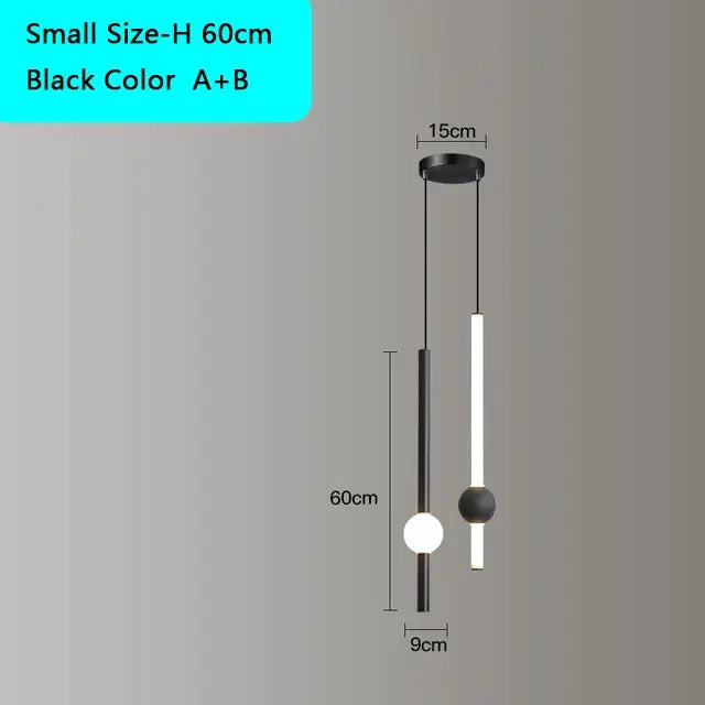 Decorbites black gold modern black gold ceiling pendant with sleek cylindrical rods and spherical accents for bedside use