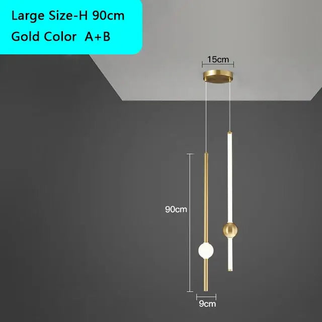 Decorbites black gold ceiling pendant with gold cylindrical design and spherical accents for modern bedroom lighting