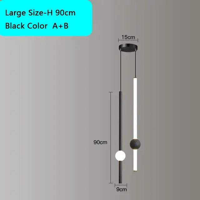 Decorbites black gold modern hanging light with black cylindrical rods and spherical accents for bedroom ceiling