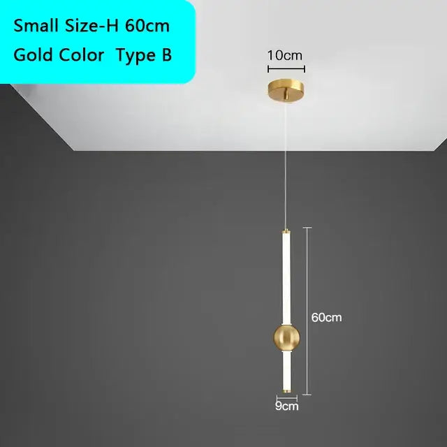 Gold-colored decorbites black gold ceiling pendant with minimalist cylindrical rod and spherical accents for bedside lighting