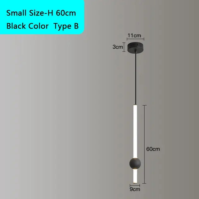 Decorbites black gold ceiling pendant featuring a black minimalist LED tube with spherical accents for bedroom lighting