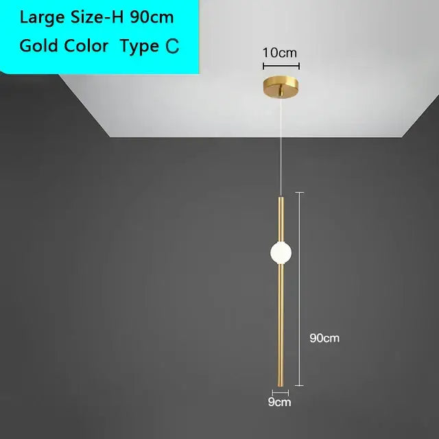 Decorbites black gold ceiling pendant with gold finish, sleek cylindrical stem, white spherical bulb for modern bedrooms