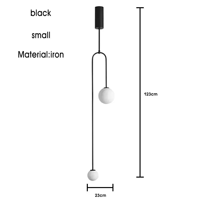 Decorbites black gold chandelier pendant featuring black iron with two white spherical glass shades in nordic style