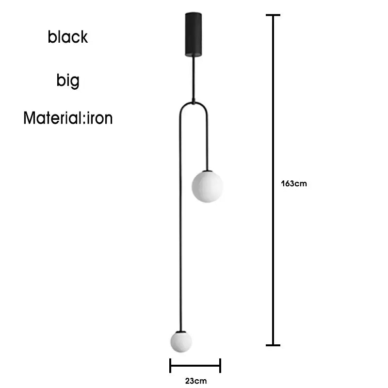 Decorbites black gold chandelier pendant featuring black iron frame with two white spherical glass shades in nordic style