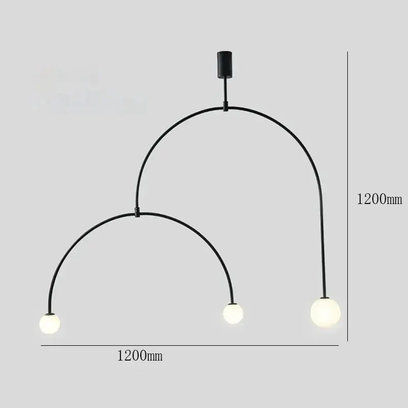 Decorbites black gold chandelier pendant with three curved black metal arms and spherical frosted glass bulbs