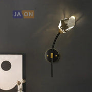 Decorbites black gold copper crystal wall sconce light with faceted crystal lamp head for bedroom corridor use