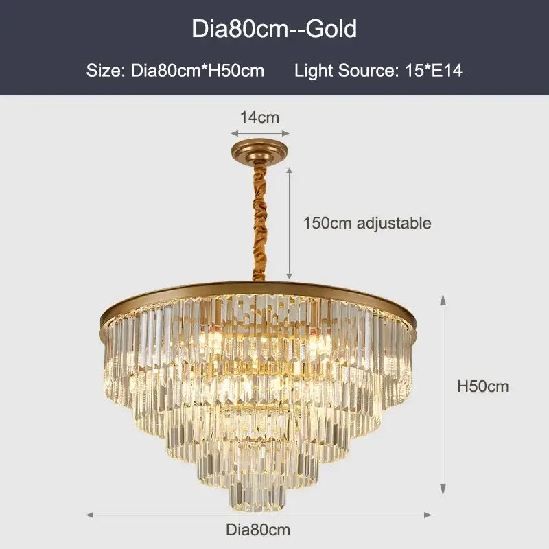 Decorbites black gold crystal ceiling chandelier featuring gold finish and clear crystal rods for luxe modern lighting