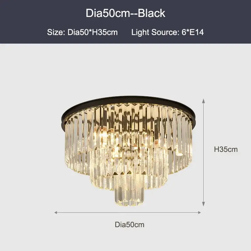 Decorbites black gold ceiling chandelier with cascading clear crystal prisms for luxe living spaces lighting