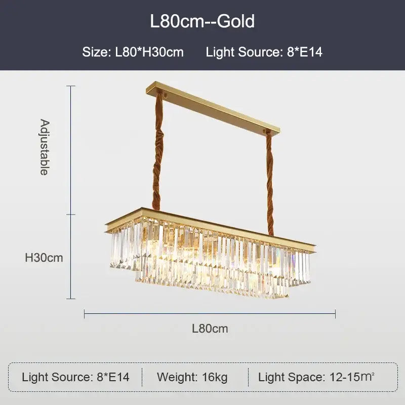 Gold rectangular DecorBites black gold crystal ceiling chandelier with crystal droplets and twisted rope suspension