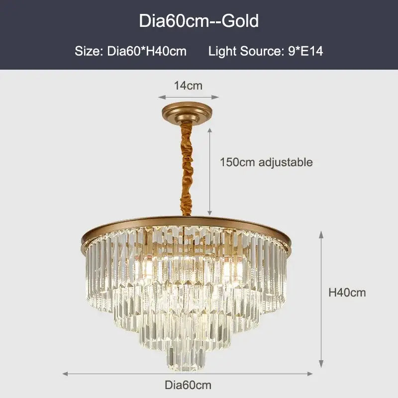 DecorBites black gold crystal chandelier with multi-tier clear prisms gold crystal ceiling light for luxe spaces