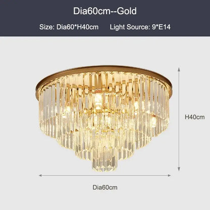 Gold crystal ceiling chandelier with cascading prisms by decorbites black gold perfect for luxe living spaces