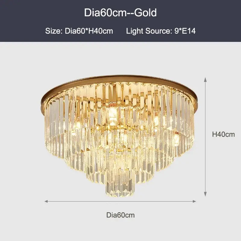 Gold crystal ceiling chandelier with cascading prisms by decorbites black gold perfect for luxe living spaces