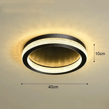 DecorBites black gold crystal chandelier ceiling light with black circular design and glowing LED ring for living rooms
