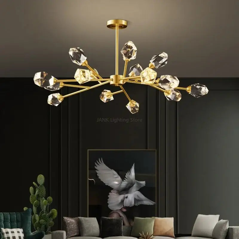 Gold-toned decorbites black gold crystal chandelier with faceted crystals for luxury home decor lighting