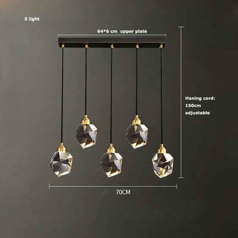 Modern decorbites black gold crystal chandelier with five faceted globes and gold-toned metal fixtures for luxury decor