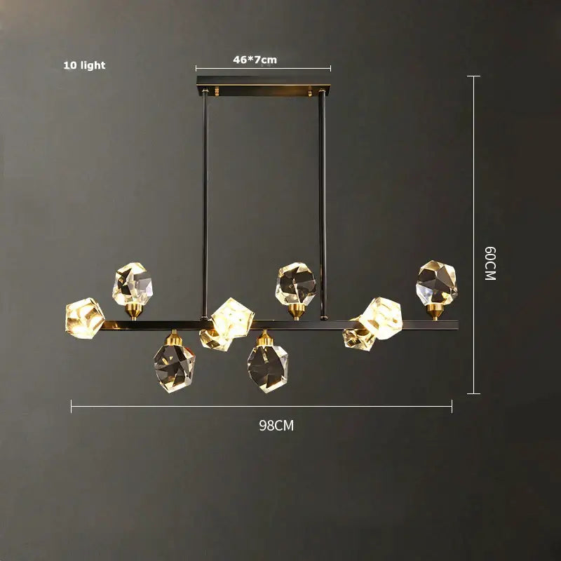 Modern black metal DecorBites black gold crystal chandelier with ten faceted LED lights for luxury home decor