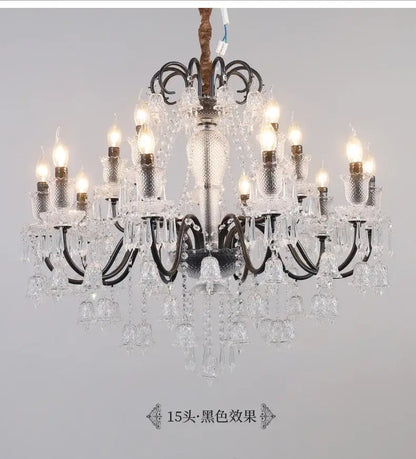 An elegant decorbites black gold pendant light in black wrought iron with clear crystal droplets for stylish living spaces