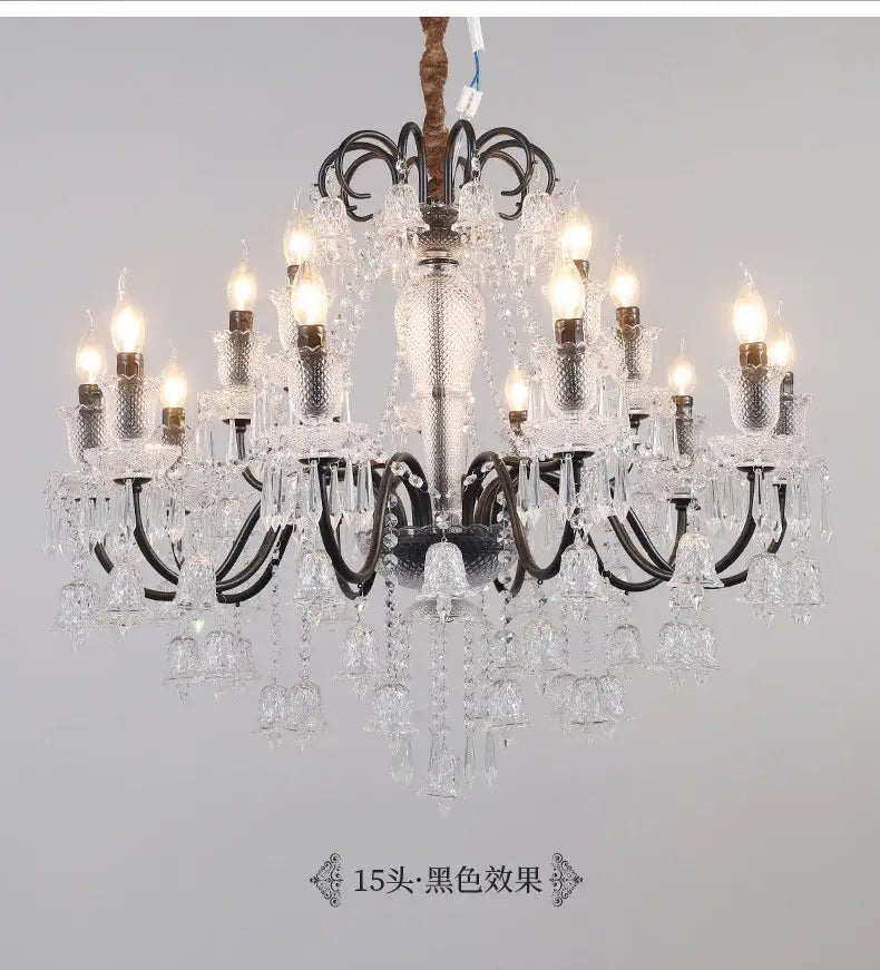 An elegant decorbites black gold pendant light in black wrought iron with clear crystal droplets for stylish living spaces
