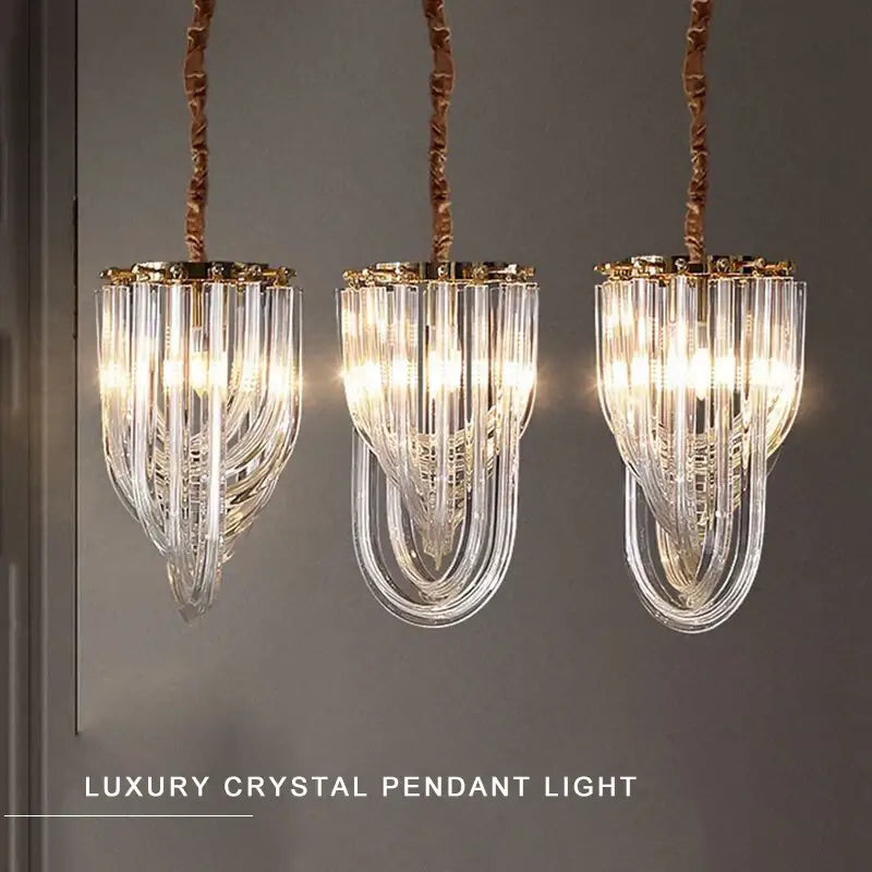 Three elegant decorbites black gold crystal glass pendant lights with braided cords for luxury nordic dining lighting
