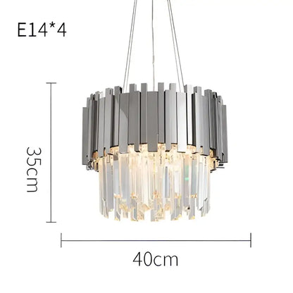 Silver-toned modern lighting fixture with circular frame and cascading crystals for DecorBites black gold crystal decor