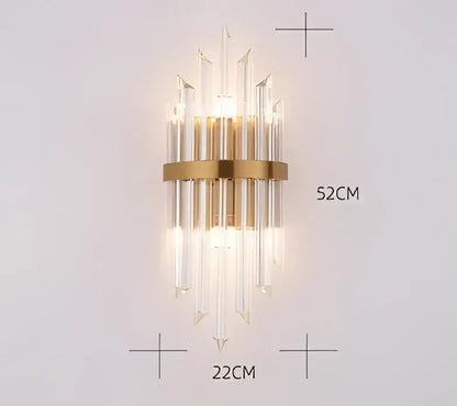 Gold-toned decorbites black gold crystal wall sconce with clear vertical cascading rods for bedroom and living room wall lights