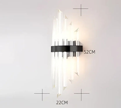Modern decorbites black gold crystal wall light with sleek black metal base and clear faceted glass rods for living room