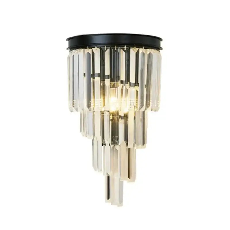 DecorBites black gold crystal wall lights featuring black-framed sconce with cascading clear crystal prisms for home use
