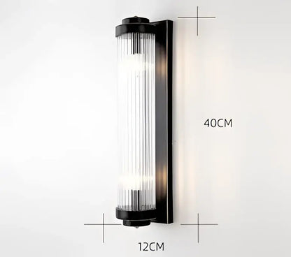 Black gold crystal wall lights by decorbites featuring a black sconce with vertical frosted glass panels for home decor