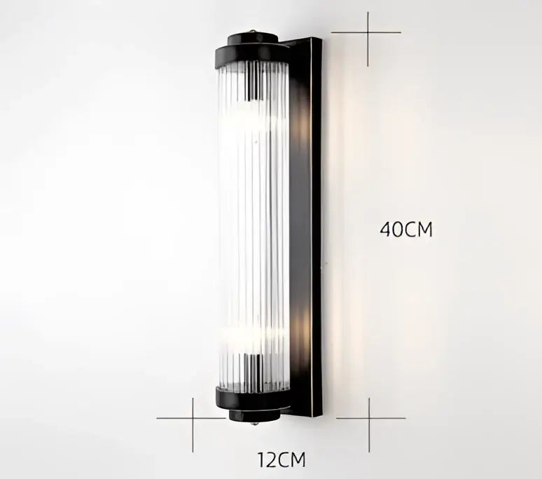 Black gold crystal wall lights by decorbites featuring a black sconce with vertical frosted glass panels for home decor