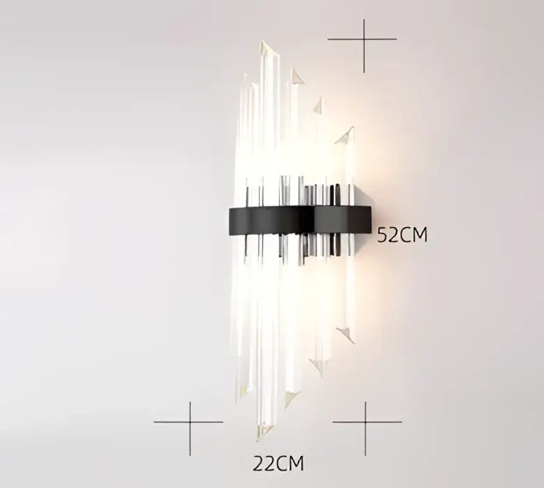 Modern LED wall sconce with sleek black metal base and clear faceted glass rods in decorbites black gold crystal style