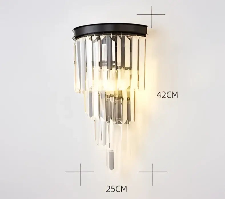 Black gold crystal black metal wall sconce with cascading clear prisms by decorbites black gold for living room