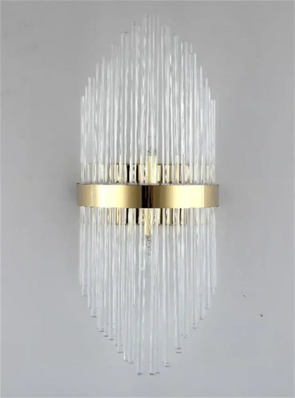 Clear glass rod sconce with a black gold crystal metal frame from decorbites black gold modern led wall lights