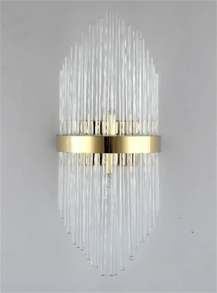 Clear glass rod sconce with a black gold crystal metal frame from decorbites black gold modern led wall lights