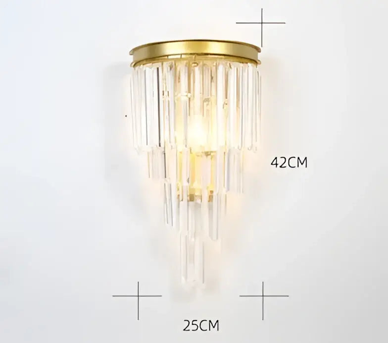 Decorbites black gold crystal wall light featuring a gold-toned sconce with cascading clear prisms for modern decor