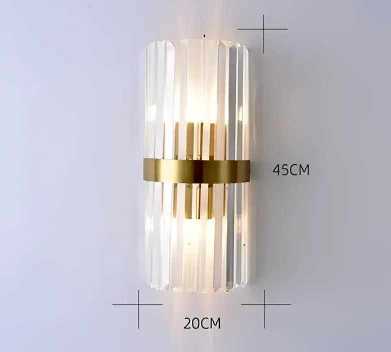DecorBites™ black gold crystal wall sconce with cylindrical design and vertical clear glass prisms for home décor