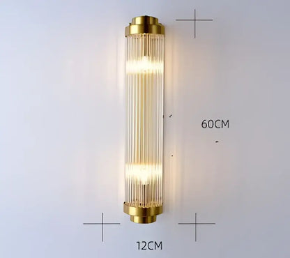 Decorbites™ black gold crystal wall sconce LED light with vertical glass rods for modern bedroom and living room decor