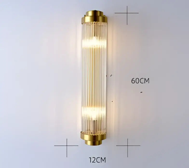 Decorbites™ black gold crystal wall sconce LED light with vertical glass rods for modern bedroom and living room decor